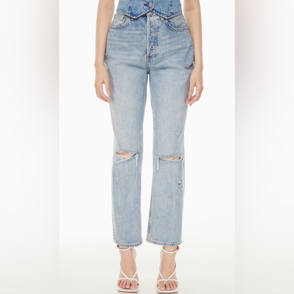 Denim Forum The Joni High Rise, Loose, Distressed, Straight Leg 29L Size 32